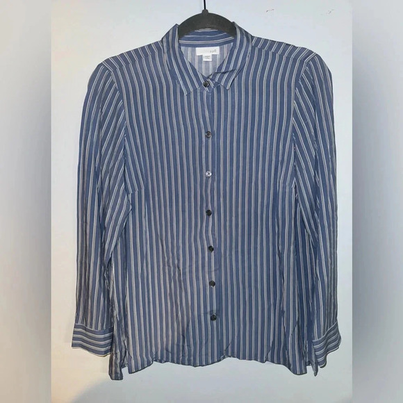 J. Jill women’s Striped Button Down Blouse small‎ petite Blue White lightweight - Picture 1 of 5